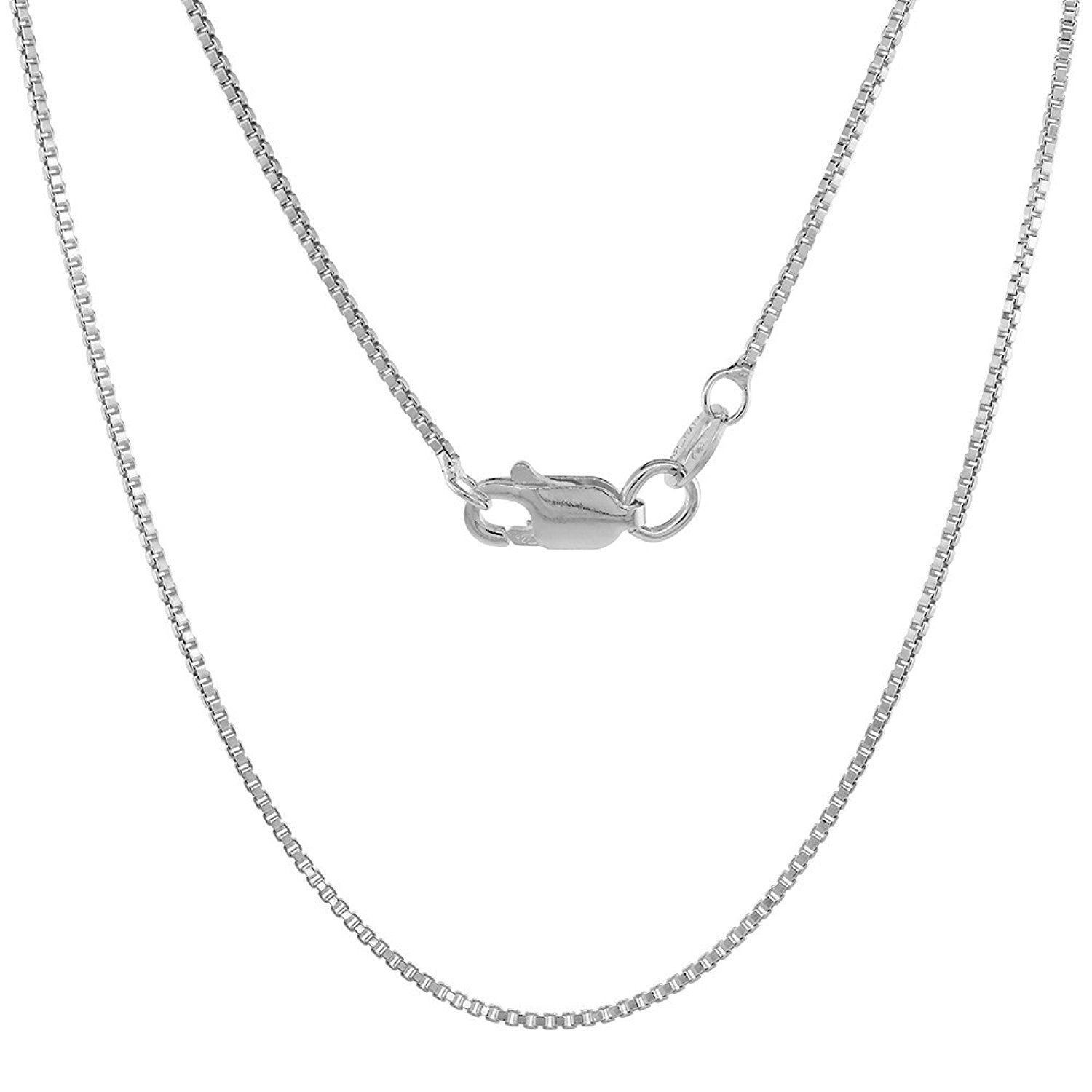 925 Sterling Silver BOX Chain Necklace 0.7 mm 16 18 20 24 in