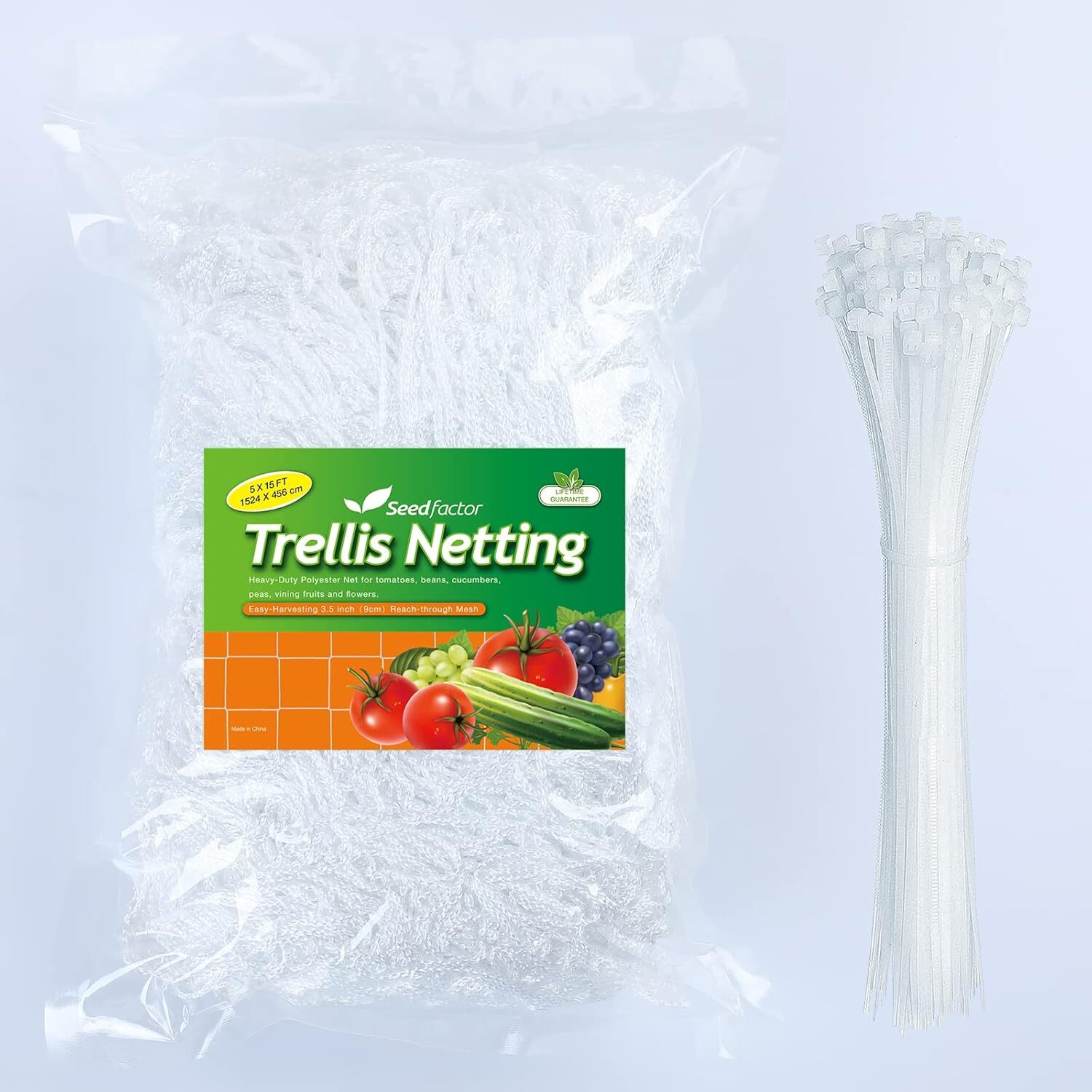 Seedfactor Plant Trellis Netting Garden HeavyDuty Polyester Grow Net +SquareMesh
