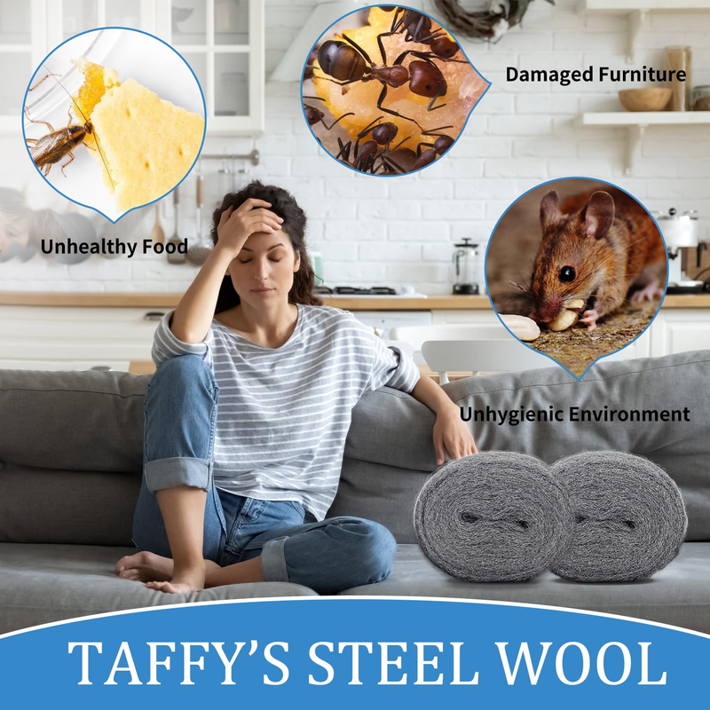 Steel Wool for Mice Control - 2 Pack of 3×15Ft Steel Wool, Gap Filter for House