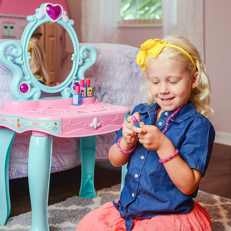Play Vanity Sets for Girls, Toddler Makeup Vanity Playset with Mirror and Makeup