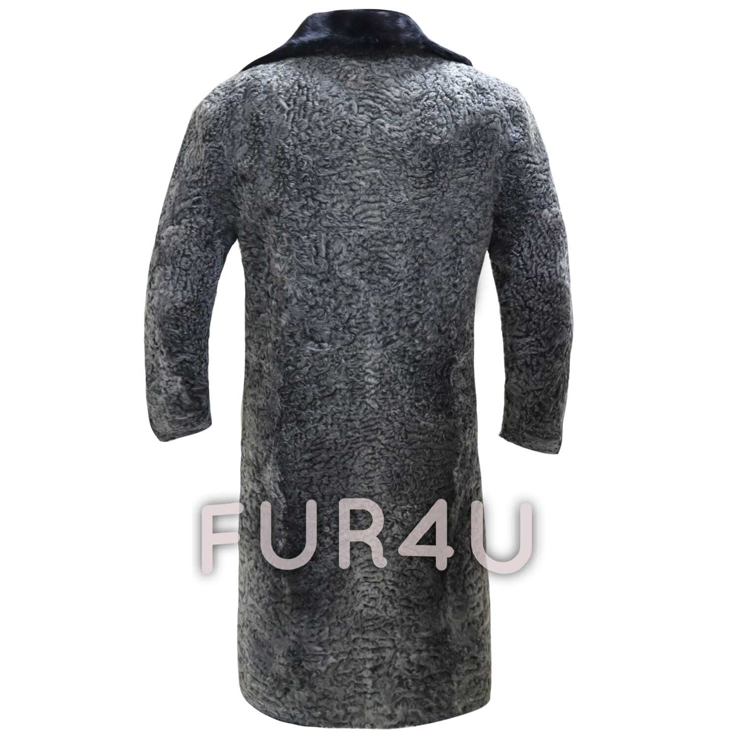 Pre-owned Handmade Gray Real Persian Lamb Fur Long Coat All Sizes & 42" Length Mink Fur Collar