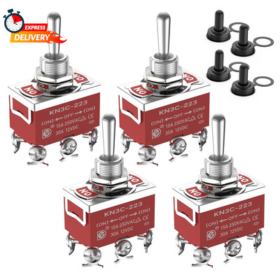 Momentary Toggle Switch 12V DC 3 Way 30 Amp DPDT 6 Pin (On)-Off-(On) Waterproof 
