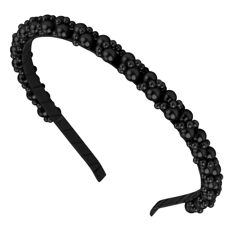 Black Pearl Headbands for Women Girls, Cute Beads Headband with Faux Pearl for W