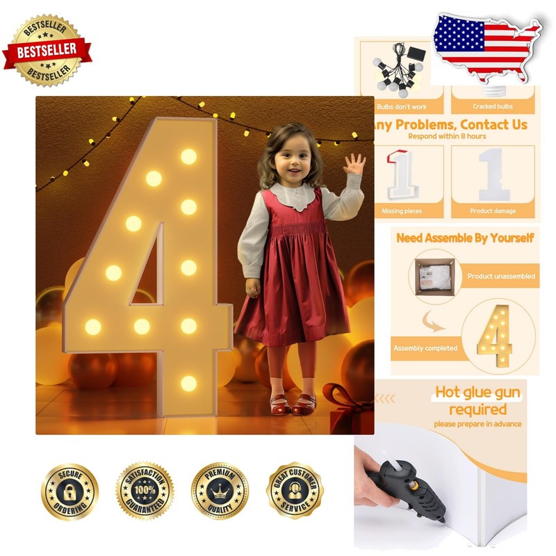 Giant 4FT Marquee Number 4 with Lights - Perfect for