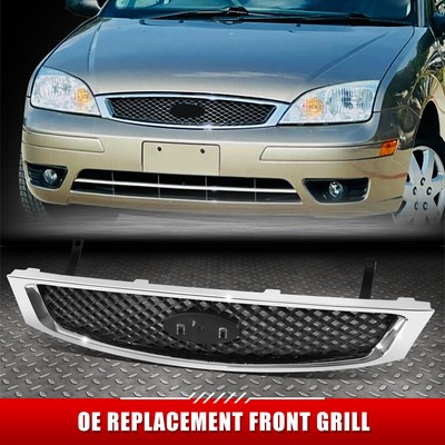 [Алмазная сетка] Для 05-07 Ford Focus OE Style Хромированная отделка, Черная вставка решетки радиатора