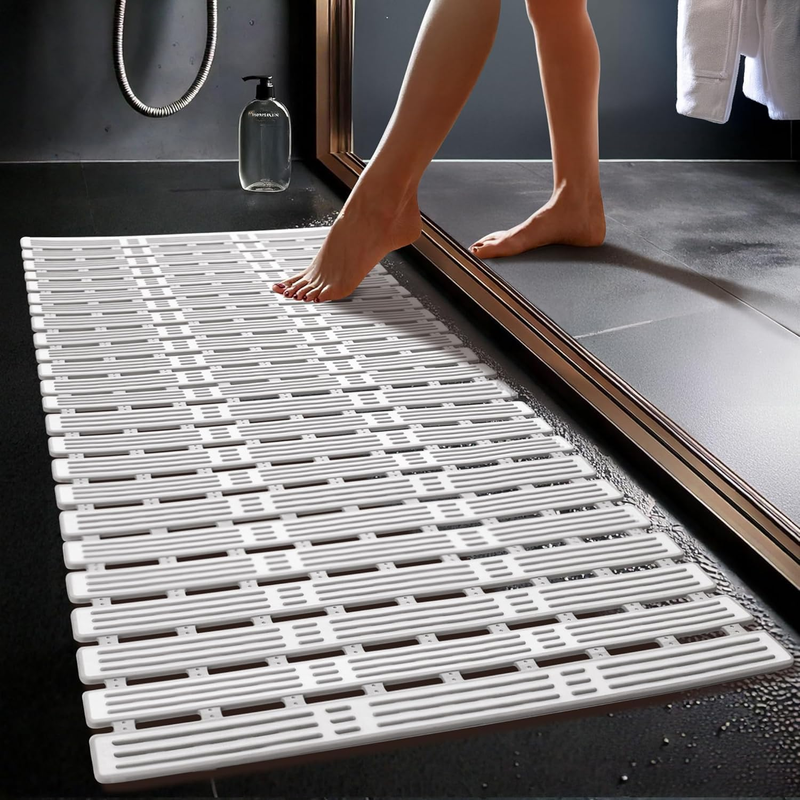 Non Slip Shower Mat anti Mould - White & Grey 90X40Cm for inside Bath or Shower