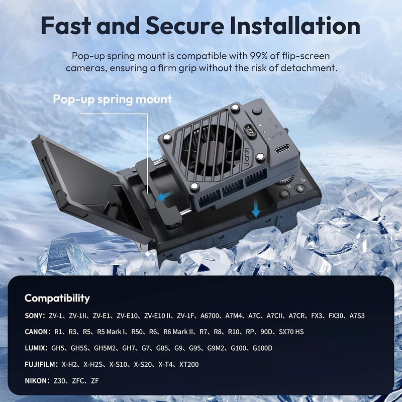 CU01 Camera Cooler Kit for DSLR & Mirrorless, Semiconductor Cooling Fan with 300