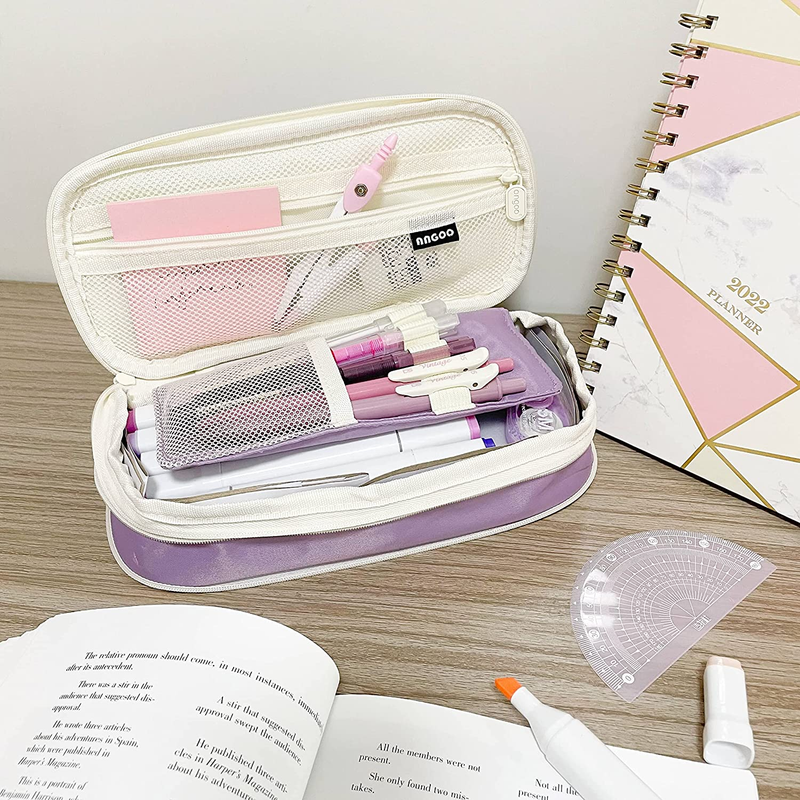 Aesthetic Purple Pencil Case, Big Capacity, Kawaii, Teen Girls & Adults