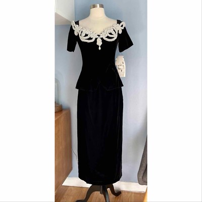 NWT VTG 90s Prom Cocktail Velvet Beaded Scott McClintock Lady Di Gown Dress 6