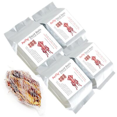 AirFly Real Dried Squid Bait in Mesh Net for Crab Snares & Traps, No Fridge, 4pc