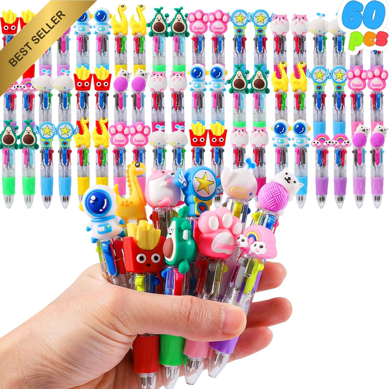 60PCS Mini 4-In-1 Multicolor Retractable Ballpoint Pens - Cute Cartoon Pen Set w