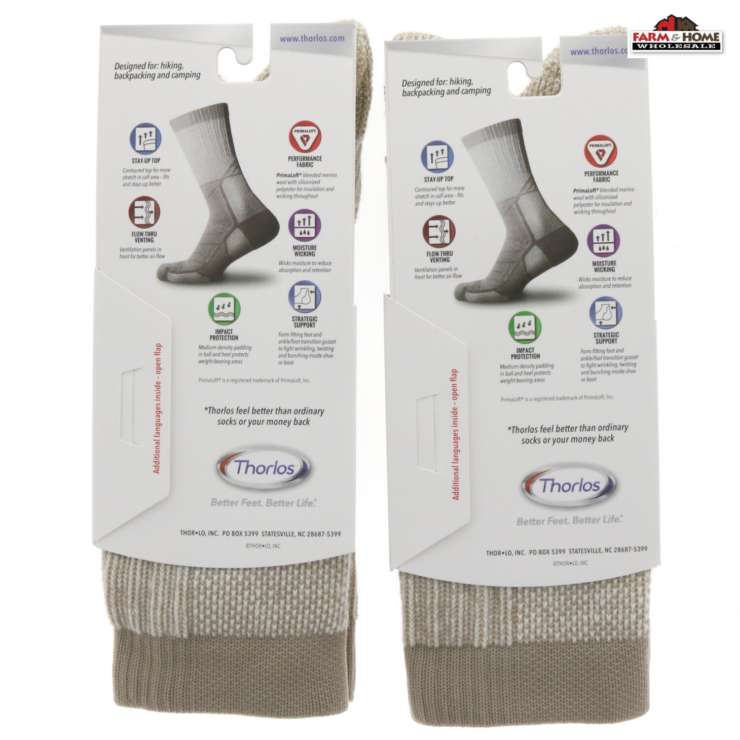 (2) Thorlos Outdoor Hiking Trail Socks Large Sand ~ NEW