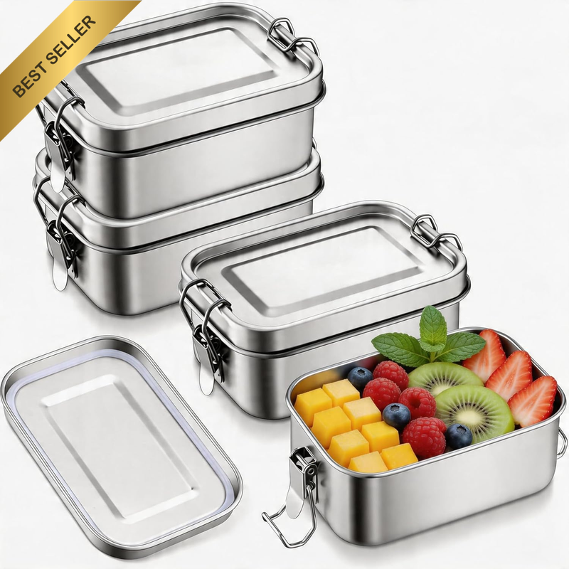 4 Pcs Stainless Steel Food Storage Containers, Snack Boxes with Lockable Clips t