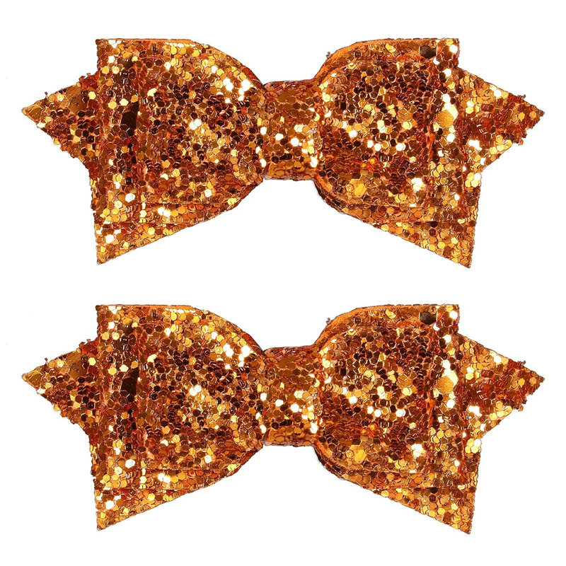 Glitter Orange Hair Bows 3In Sparkly Sequins Hairpins Alligator Clips Small Cute