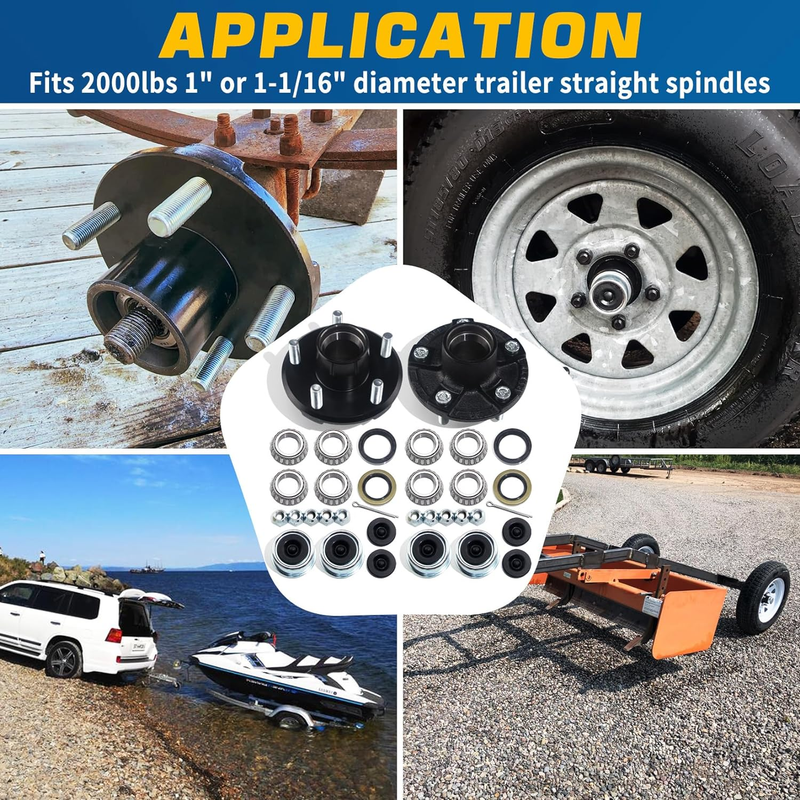 2Sets 5 on 4.5'' Trailer Hub Kits for 2000Lbs 1'' or 1-1/16'' Straight Axle, 5 L