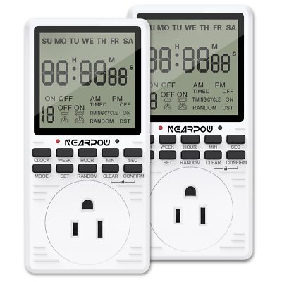 [2 Pack] Outlet Timer, NEARPOW Multifunctional Programmable Timer with Countdown