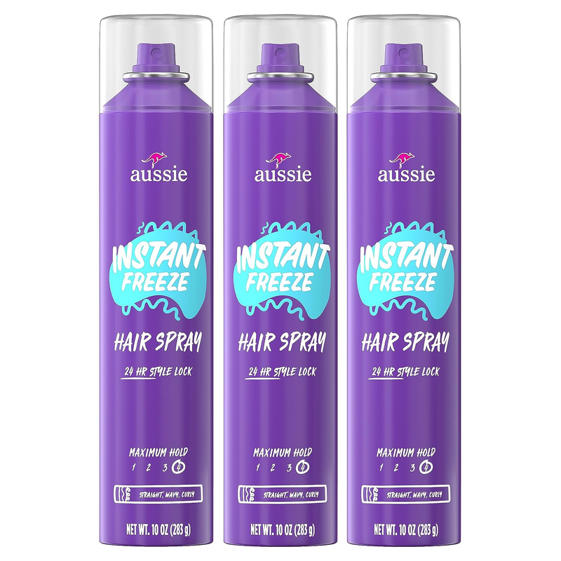 Instant Freeze Hair Spray Triple Pack for Curly Hair, Straight Hair, and Wavy Ha