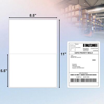 100 Premium 8.5''X5.5'' Shipping Labels Rounded Half Sheet Postage Self Adhesive