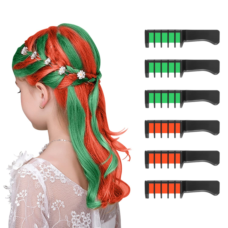 Orange and Green Hair Chalk Comb Temporary Washable Hair Color Dye for Kids