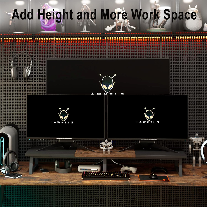 42 Inch Long Dual Monitor Stand Large Monitor Riser Wood TV Stand Riser Computer