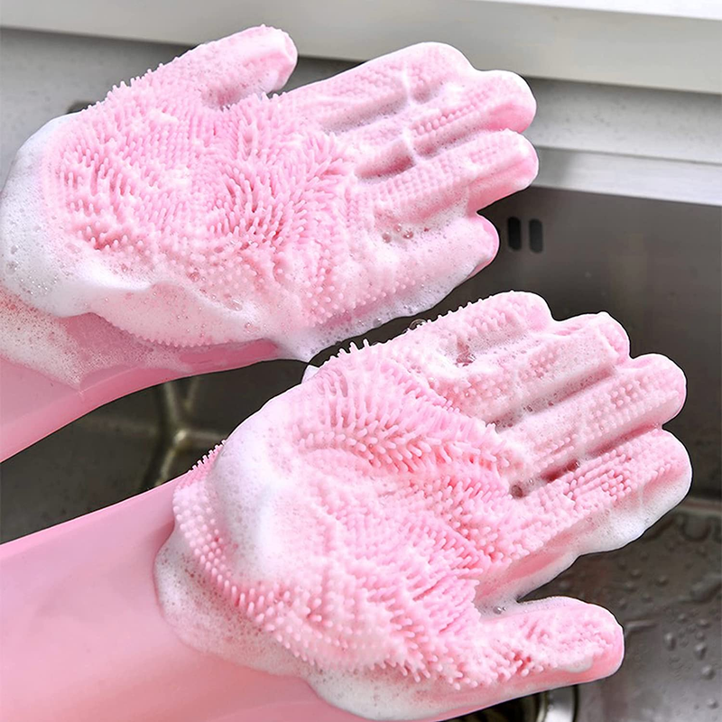 Cleaning Gloves Reusable Silicone With Brush Scrubber For Dishwashing Dish
