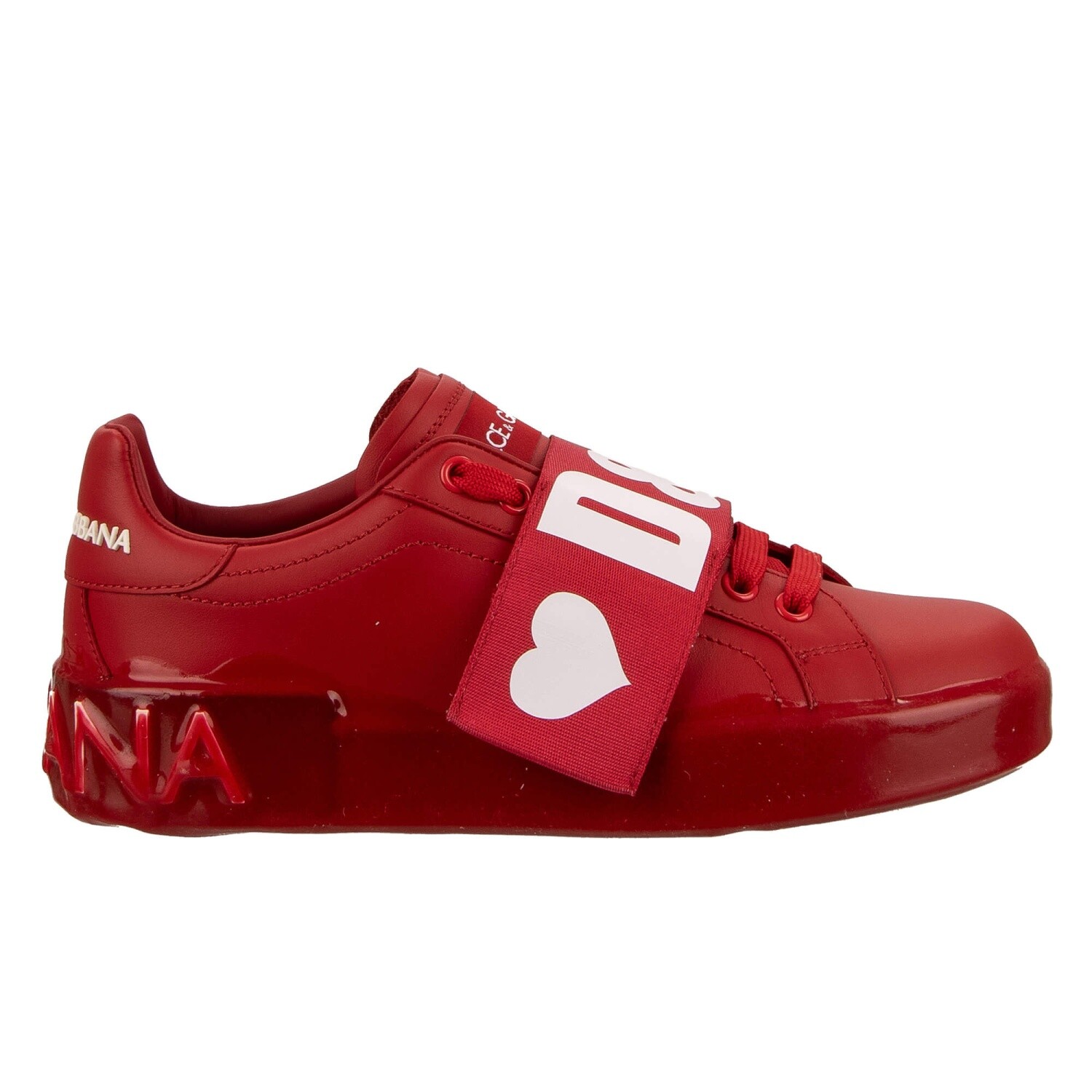 Pre-owned Dolce & Gabbana D&g Rules Logo Heart Lace Sneaker Portofino White Red 09406