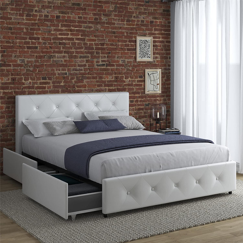 Dakota Upholstered Platform Bed with Underbed Storage Drawers and Diamond Button