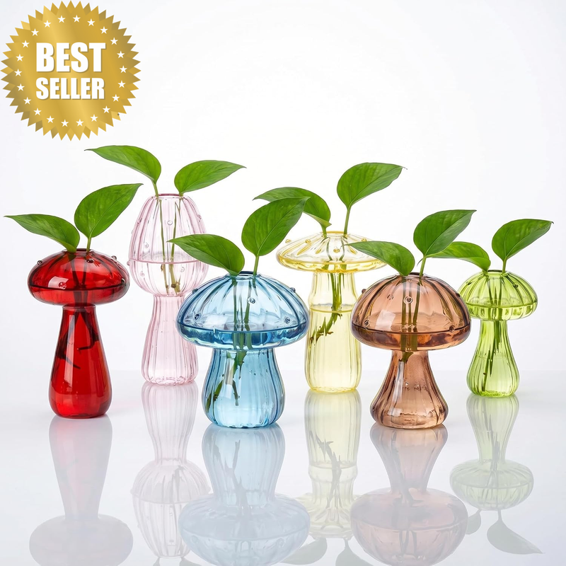 Mushroom Glass Plant Propagation Station Set of 6, Colourful
