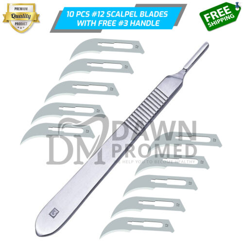 10 Sterile Surgical Blades #12 with FREE Scalpel Knife Handle #3 Medical Dental