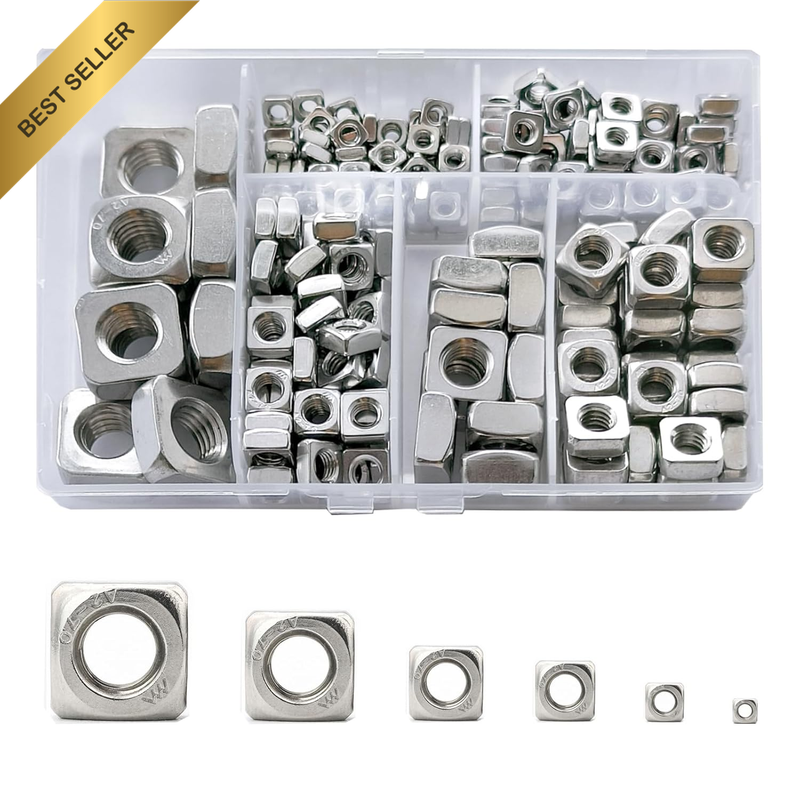 240Pcs Metric 304 Stainless Steel Square Nuts Assortment Kit, Machine Square Scr