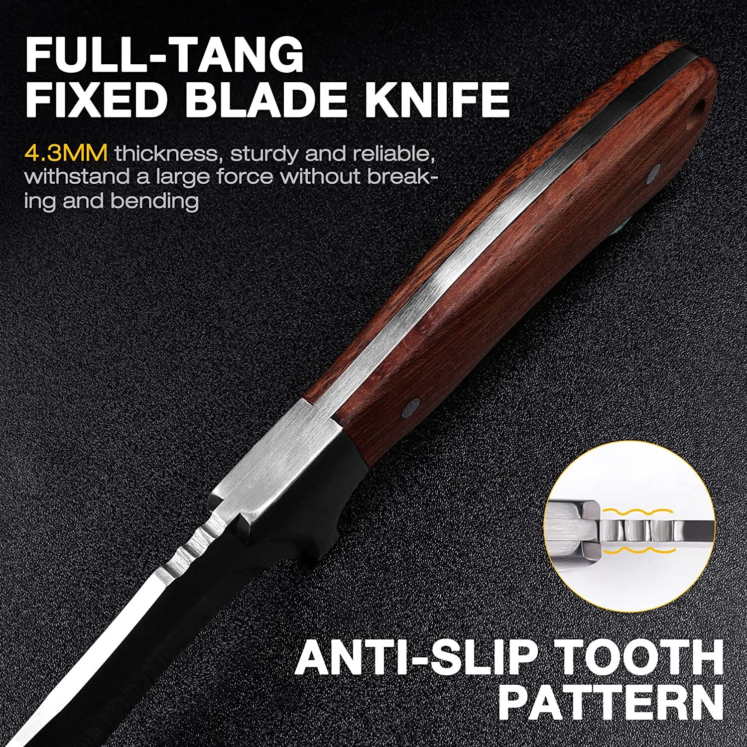 FLISSA Fixed Blade Knife w/Sheath Full Tang w/Stainless Steel Blade 4.8 inch NEW