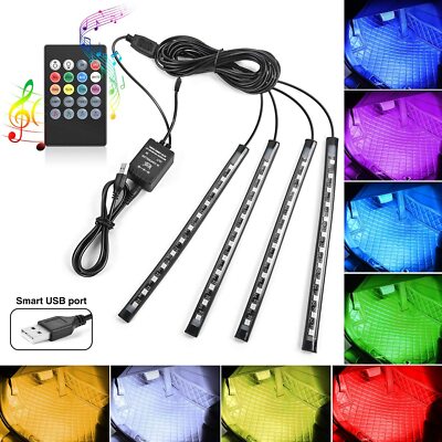 Nilight 4PCS 48 LEDs Car Strip Light USB Interior DC 5V Multicolor Lighting Kits