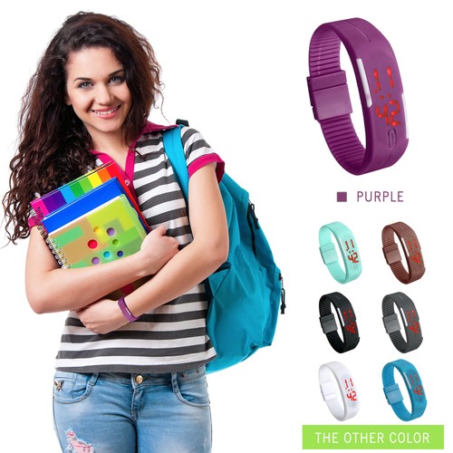 Mens Womens Teens Digital Silicone Rubber LED Watch Sports Bracelet Wrist Watch