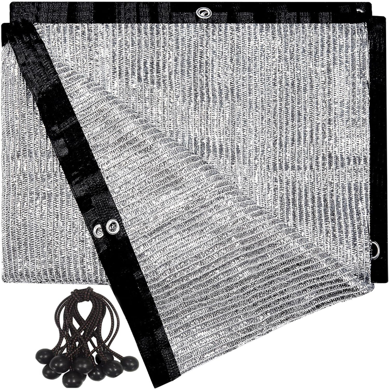 70% Aluminet Shade Cloth for Garden 13 FT X 14 FT, Durable Mesh Silver Tarps with Grommets and Ball Bungee,Reflective Sun Shade Net Cover for Pet Shade, RV & Car Shades, Patio, Pergola, Plants, Pools