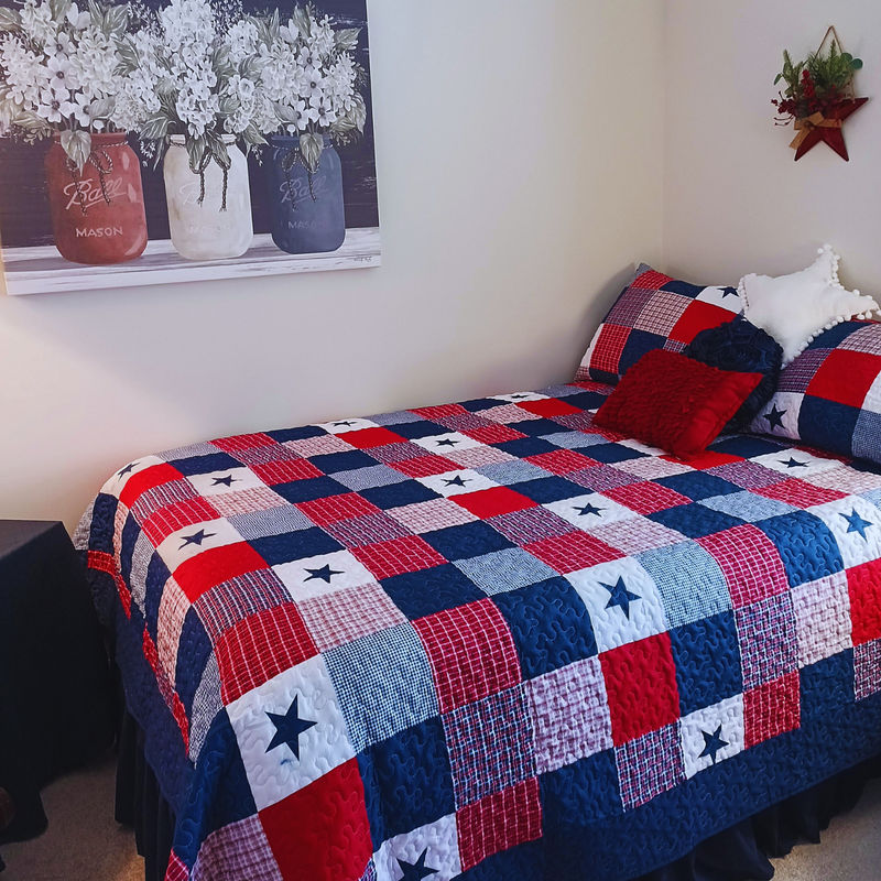 King/Queen 3-PC Caroline Patriotic Quilt Patchwork Spread 2-Shams Bedding Set