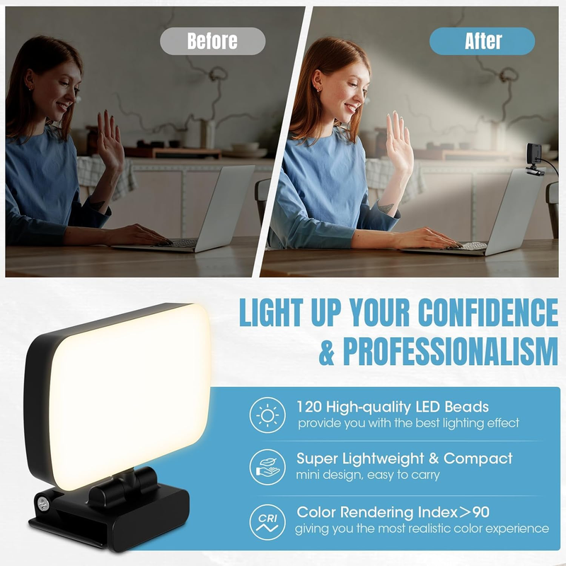 Conference Video Light, Clip-on Laptop Light with 120 LEDs and 3 Light Modes, 10