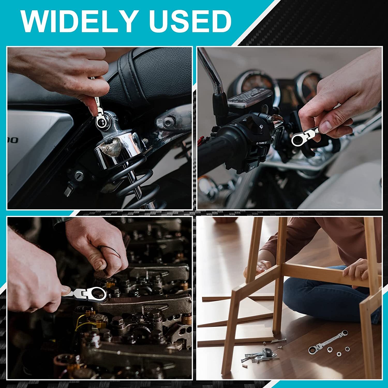 DURATECH Flex-Head Double Box End Ratcheting Wrench Set 8-19mm 72 Tooth Gear Set