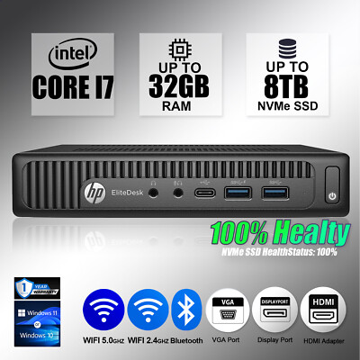 HP Micro Desktop Computer PC i7, Up to 32GB RAM, 8TB SSD, Windows 10/11 WiFi