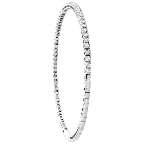 Pre-owned Jfl Diamonds & Timepieces 10k White Gold Round Diamond Flexible Bangle 1 Row Prong Set Bracelet 1.33 Ct.