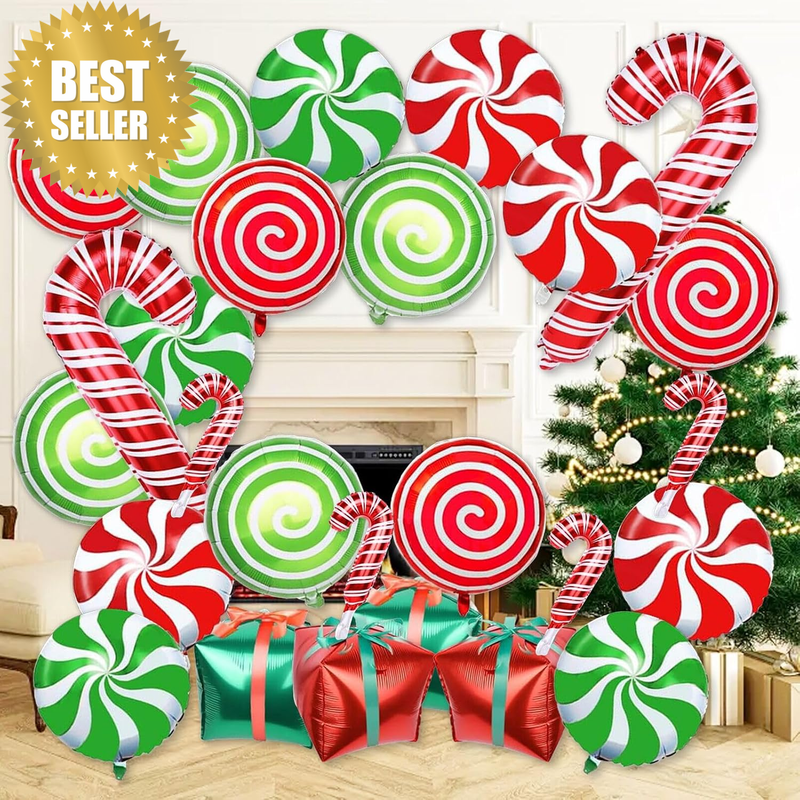 32Pcs Christmas Foil Balloons, Christmas Candy Balloons, Xmas Party Decor