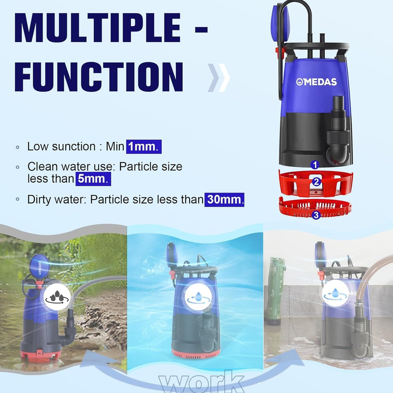 1/2 HP Submersible Water Pump 3-in-1 Sump Pump Thermoplastic Portable Utility Pu