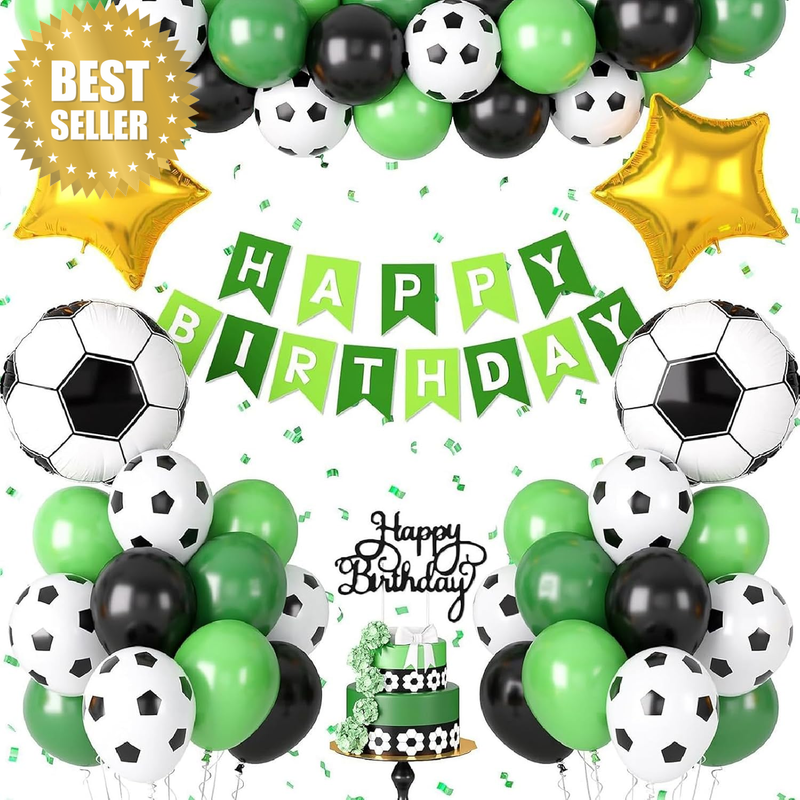 Soccer Balloons Birthday Party Decorations Set, Green and Black Theme, Happy Bir