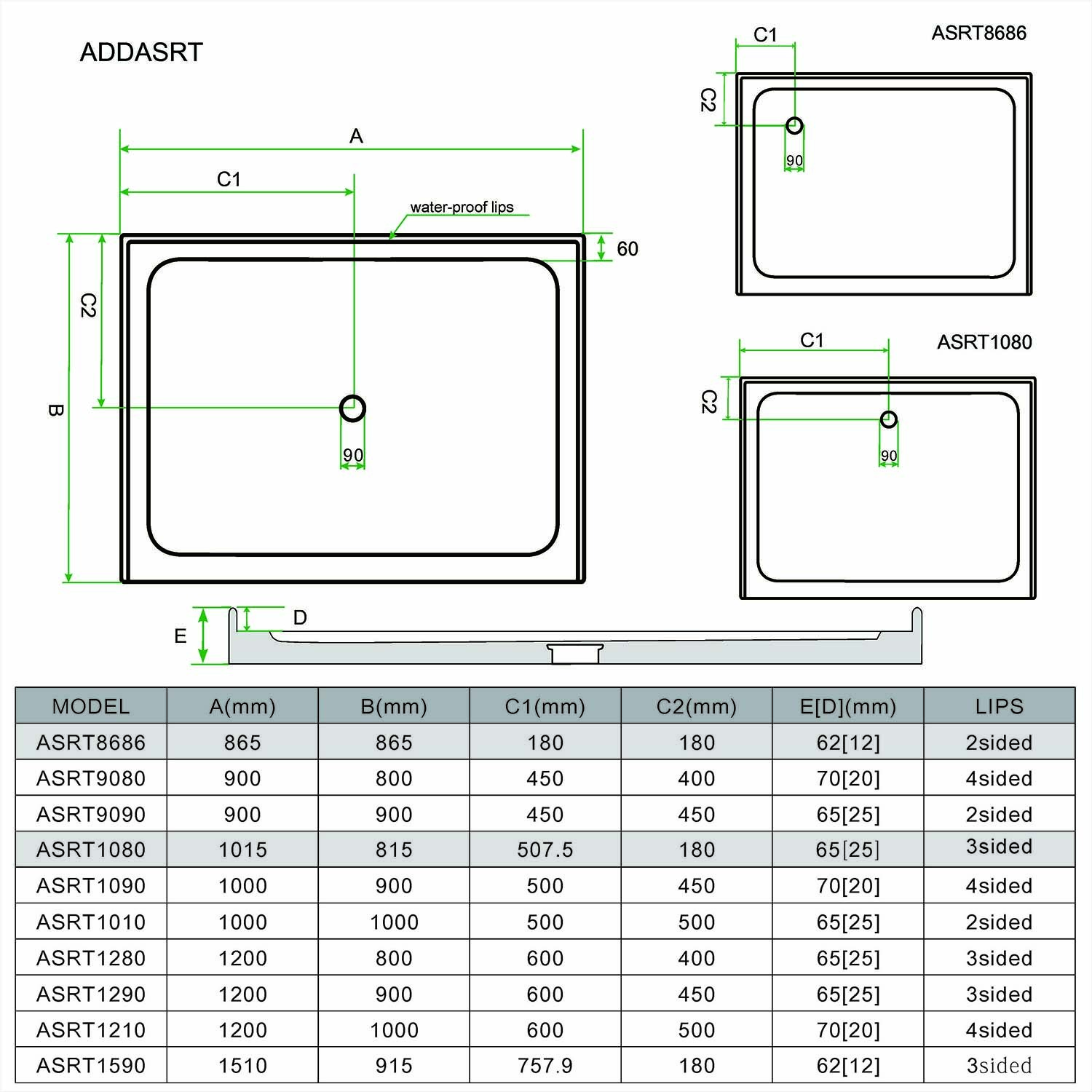 Square Durable Acrylic Fiberglass Shower Base DIY Various Sizes eBay