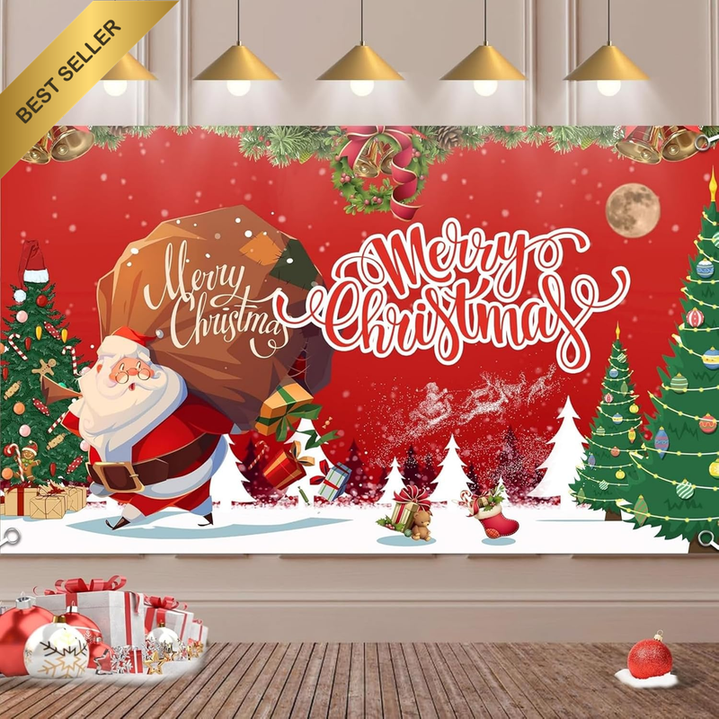 Large Merry Christmas Banner Backdrop Party Photo Shoot Wall Decor