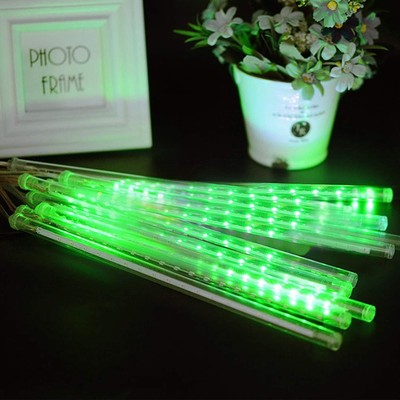   Green Outdoor String Lights Solar Powered Meteor Shower 8 Tubes 288 LED  