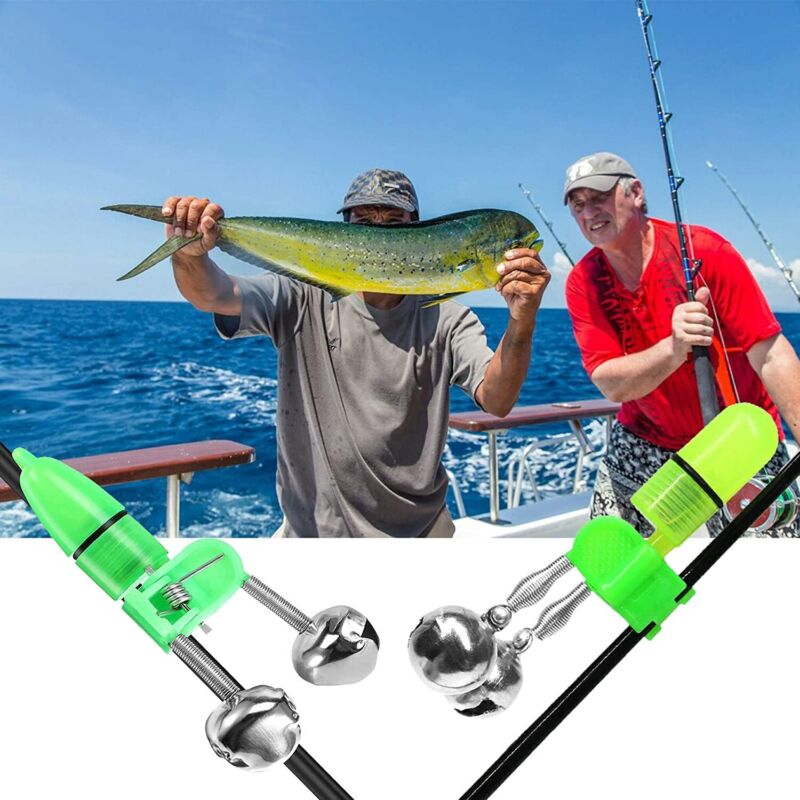20x LED Night Fishing Bite Bait Alarm Twin 2 Bells Light Rod Tip Clip Alert Ring