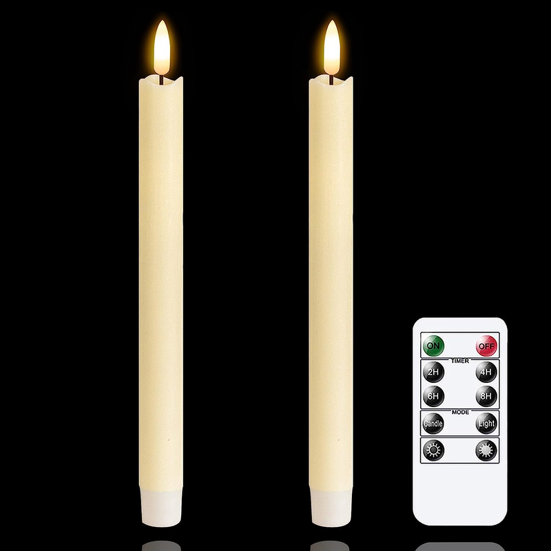 LED Flameless Taper Candles with Remote Timer,Ivory Battery 