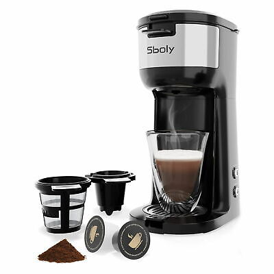 Sboly Simply Brew Coffee Maker Single-Serve K-Cup & Grounds 14OZ Self-Cleaning