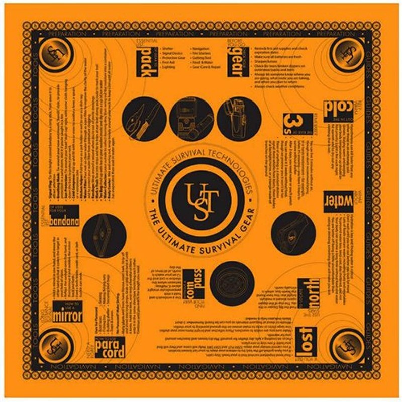 UST Bright Orange Bandana Survival Tips Hunter's, Camping, Hiking, Emergency,
