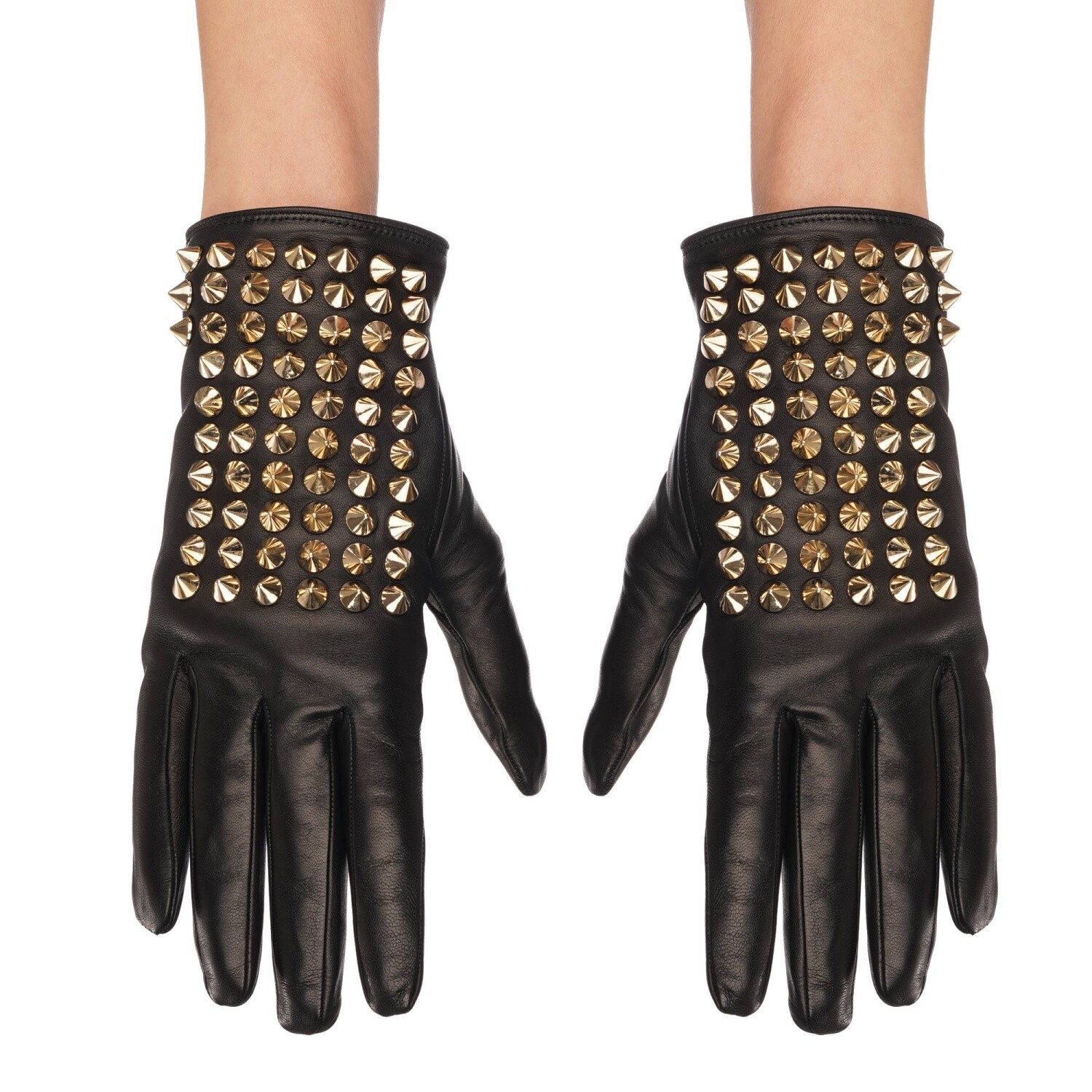 Кожаные кашемировые перчатки PHILIPP PLEIN Diva с заклепками Черное Золото 8,5